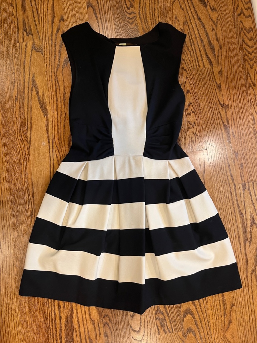 Black and Cream Striped Fit-and-Flare Dress